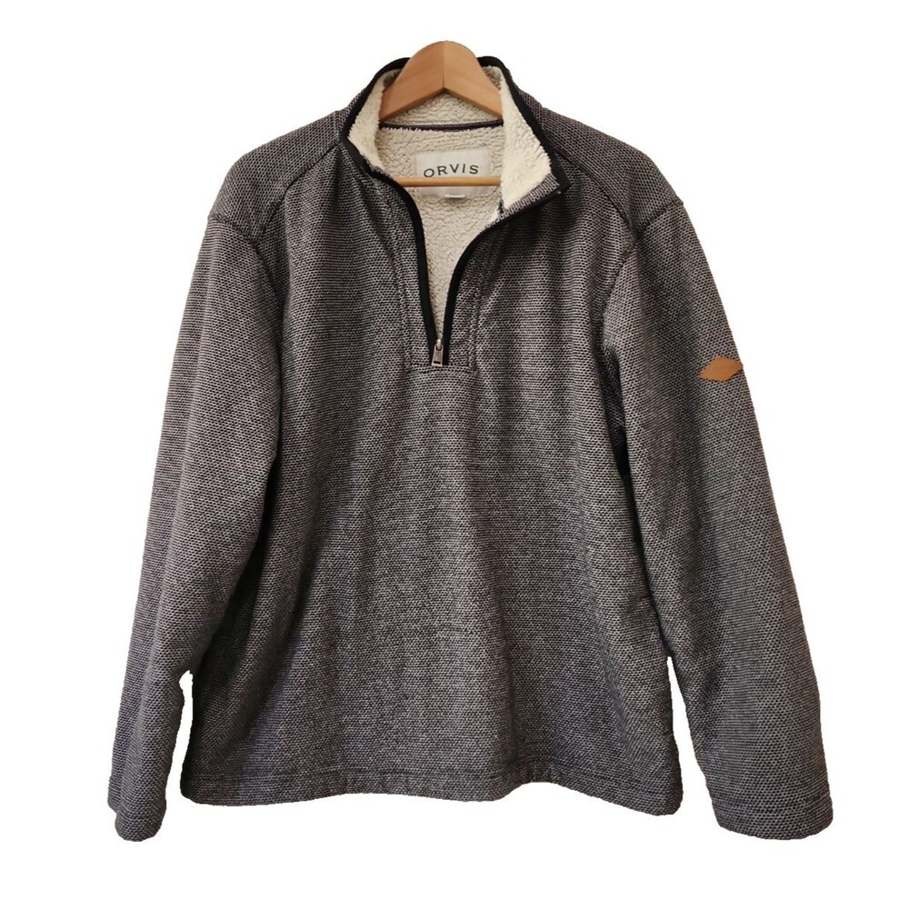 Orvis Quarter Zip Pullover Men's Large Black Sherpa Lined Classic Collection